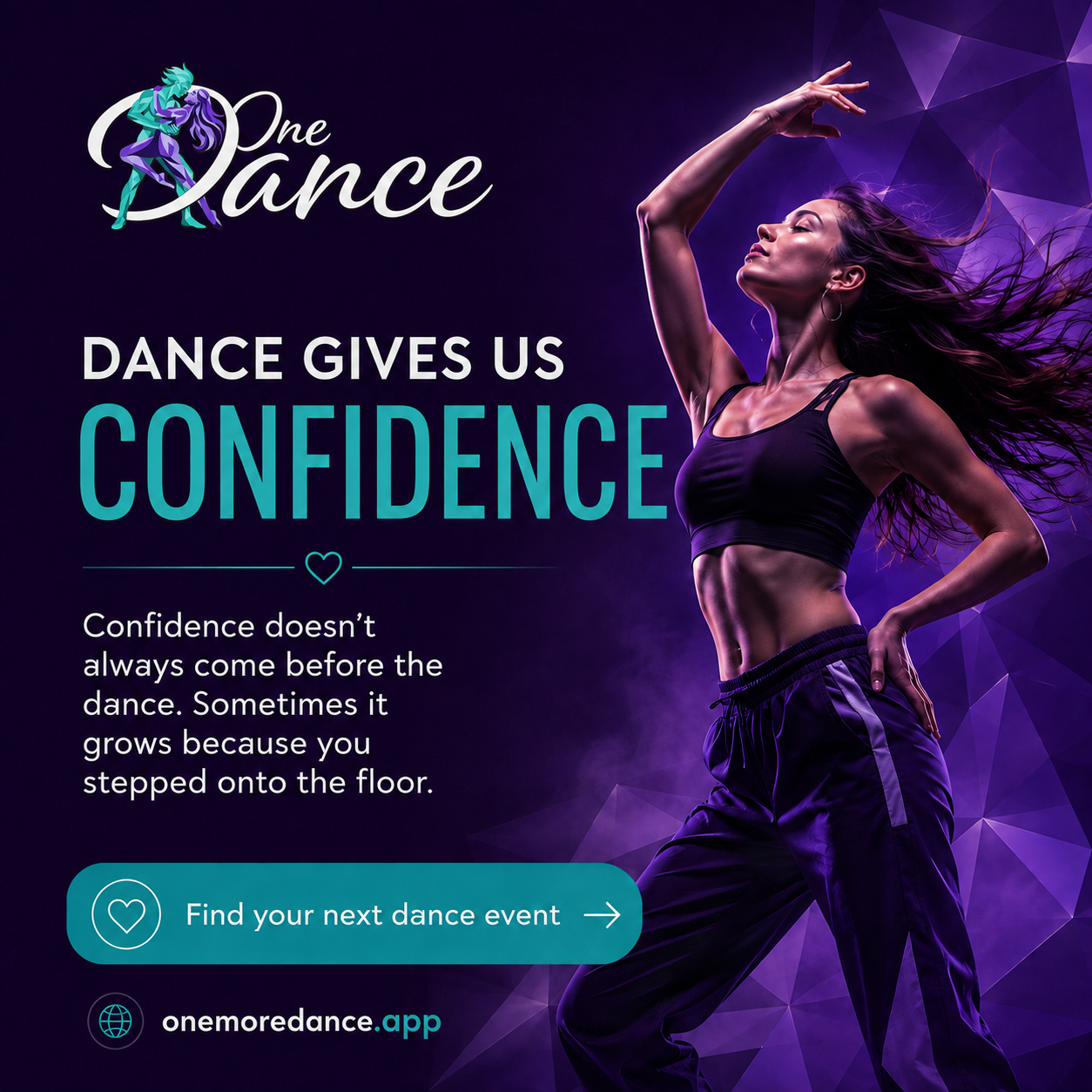 One More Dance advertising graphic about confidence through dance