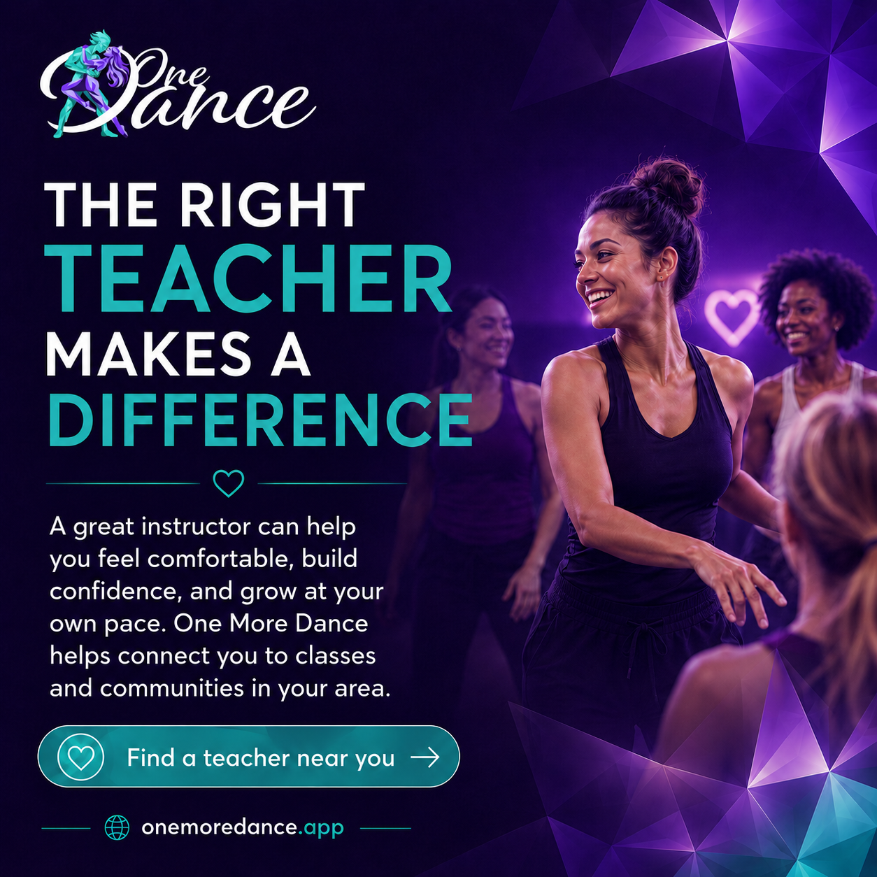 One More Dance advertising graphic about finding the right teacher